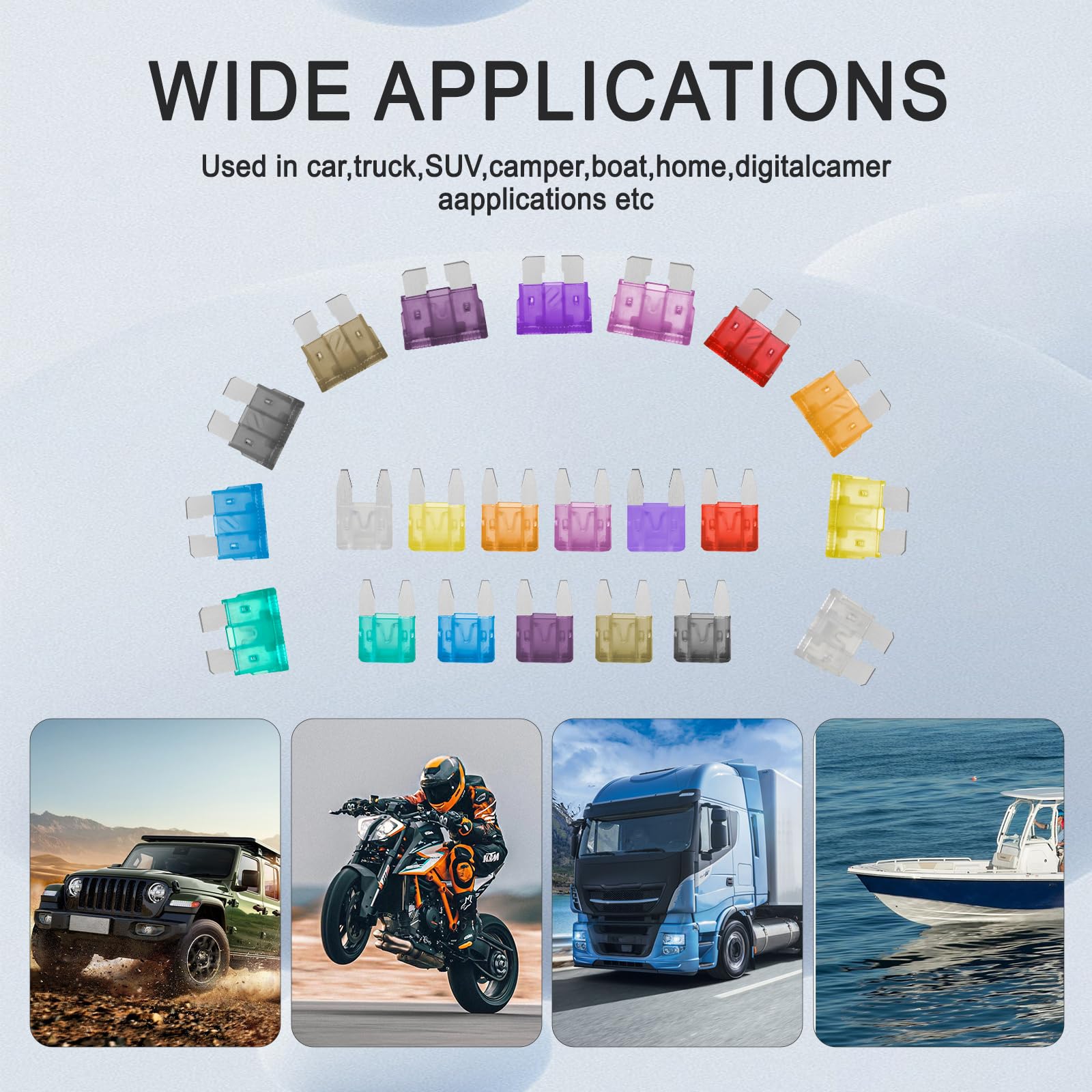 Kit assortito di 900 fusibili per auto, 440 mini fusibili a lama + 300 fusibili standard per autoveicoli + 160 micro + estrattore, essenziali per camper, camion, moto, yacht (2A, 3A, 5A, 7,5A, 10A
