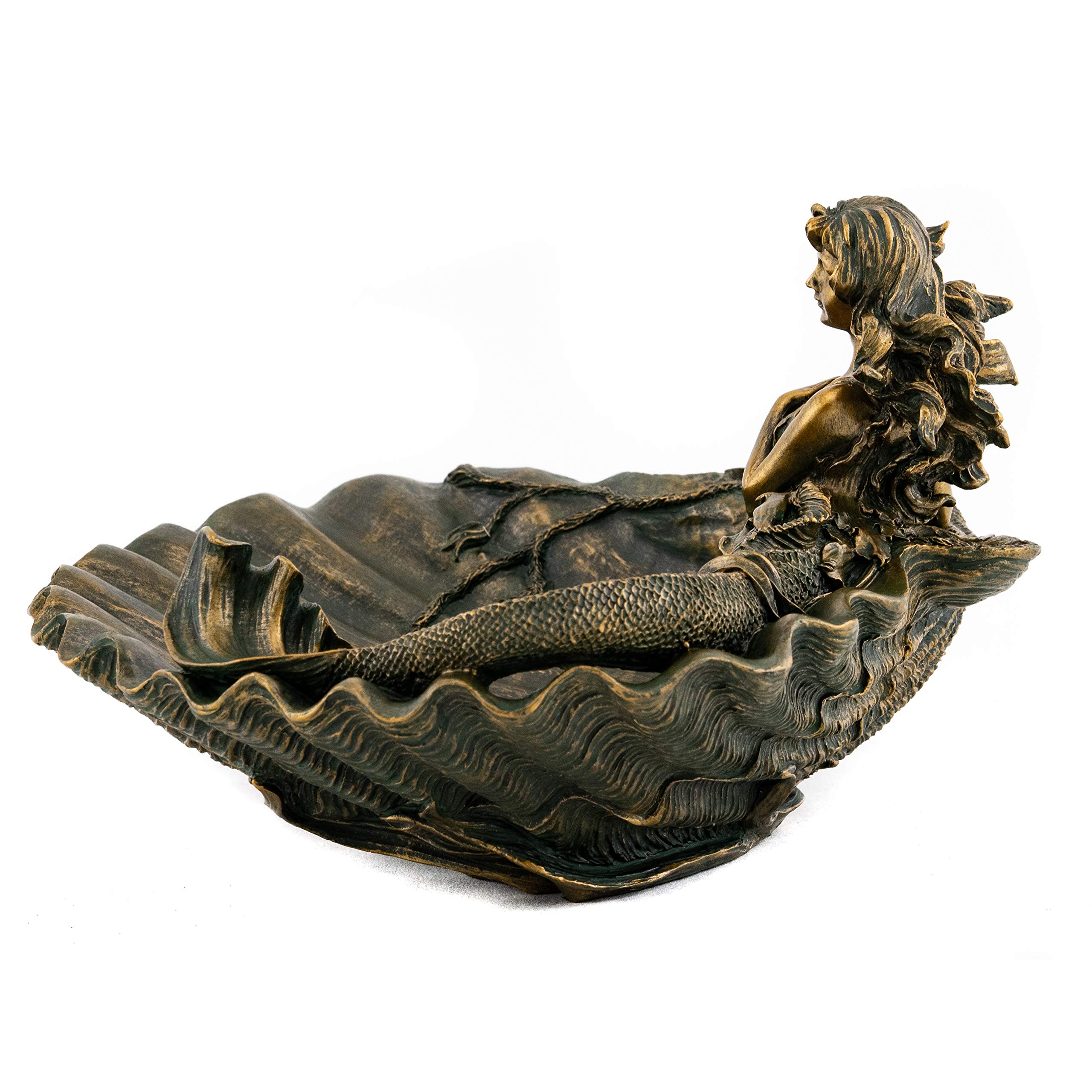 Top Collection Mermaid Shell Jewelry Tray- Mythical Dish in Premium Cold Cast Bronze- 4.75-Inch Collectible Personal Ornament Plate