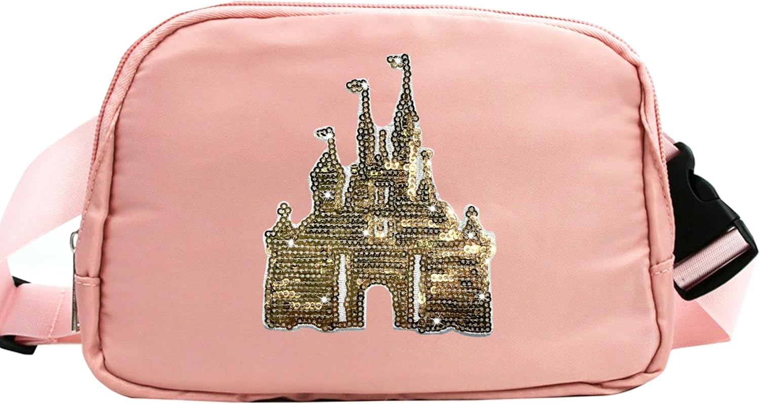 Magic Kingdom Sequin Belt Bag for Women Waterproof Waist Fanny Pack for Teen Girls Crossbody Bags for Traveling Jogging (whiteA) image 4