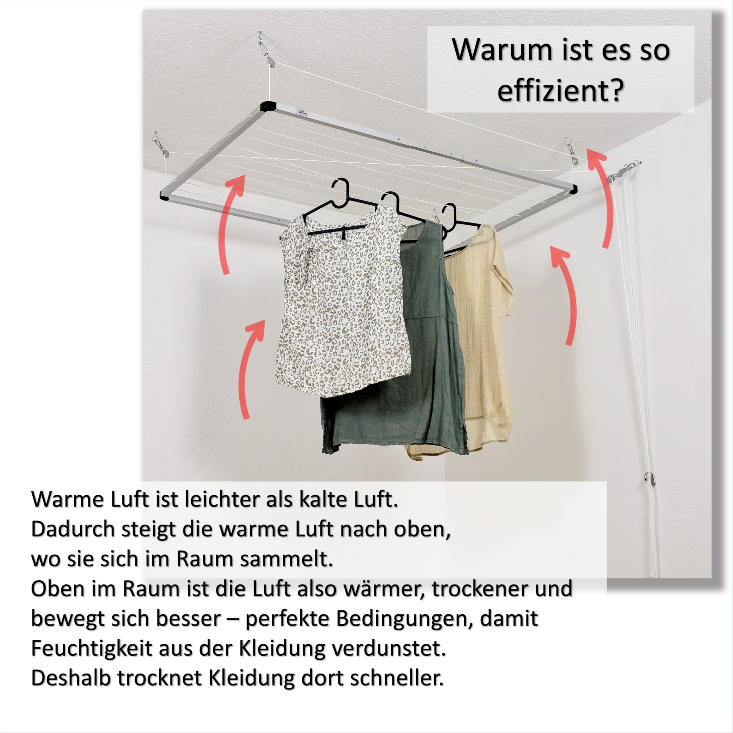 Flex UP Deckenwäscheständer - Deckentrockner ausziehbar - Wäscheständer für die Decke – für Badewanne, Balkon, in- und Outdoor – platzsparend - Deckenbefestigung 100-160 cm (Mit Handgriff)