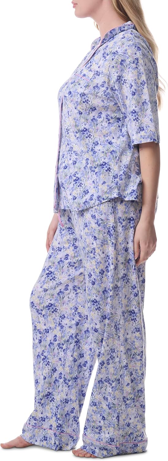 Karen Neuburger womens Plus Size Girlfriend Notch Collar Elbow Length Sleeve Top and Pant Bottom Pajama Set - Image 3