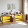 236cm Long Double Desk with Charging Station, LED Computer Gaming Desk with Drawers&Printer Shelf, Home Office Desk, 2 Person Writing PC Study Work Table for Home Office Workstations, Rustic Wood