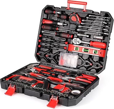 TLGREEN 95 Piece Tool Set+198 Piece Tool Box,Mechanics Tool Set, Portable Toolbox with Adjustable Wrench Pliers Socket Bits, with Plastic Toolbox Storage Case, for House Apartment Garage (Yellow)