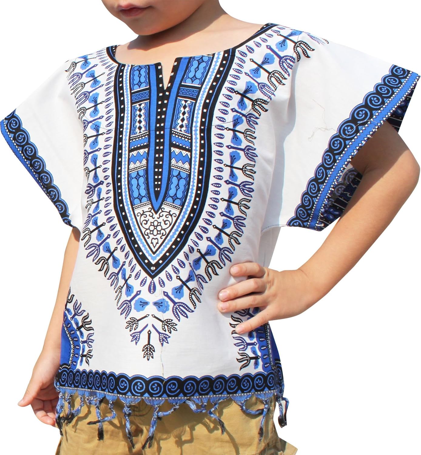 RaanPahMuang Bright Africa White Shirt Childs Dashiki Decorated with Tassels