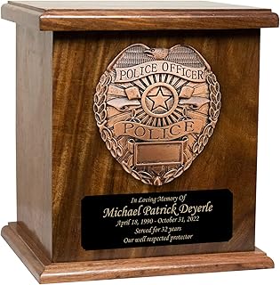 Police Officers, Law Enforcement, Policeman Funeral Cremation Urn, Adult Wood Urn with Personalization