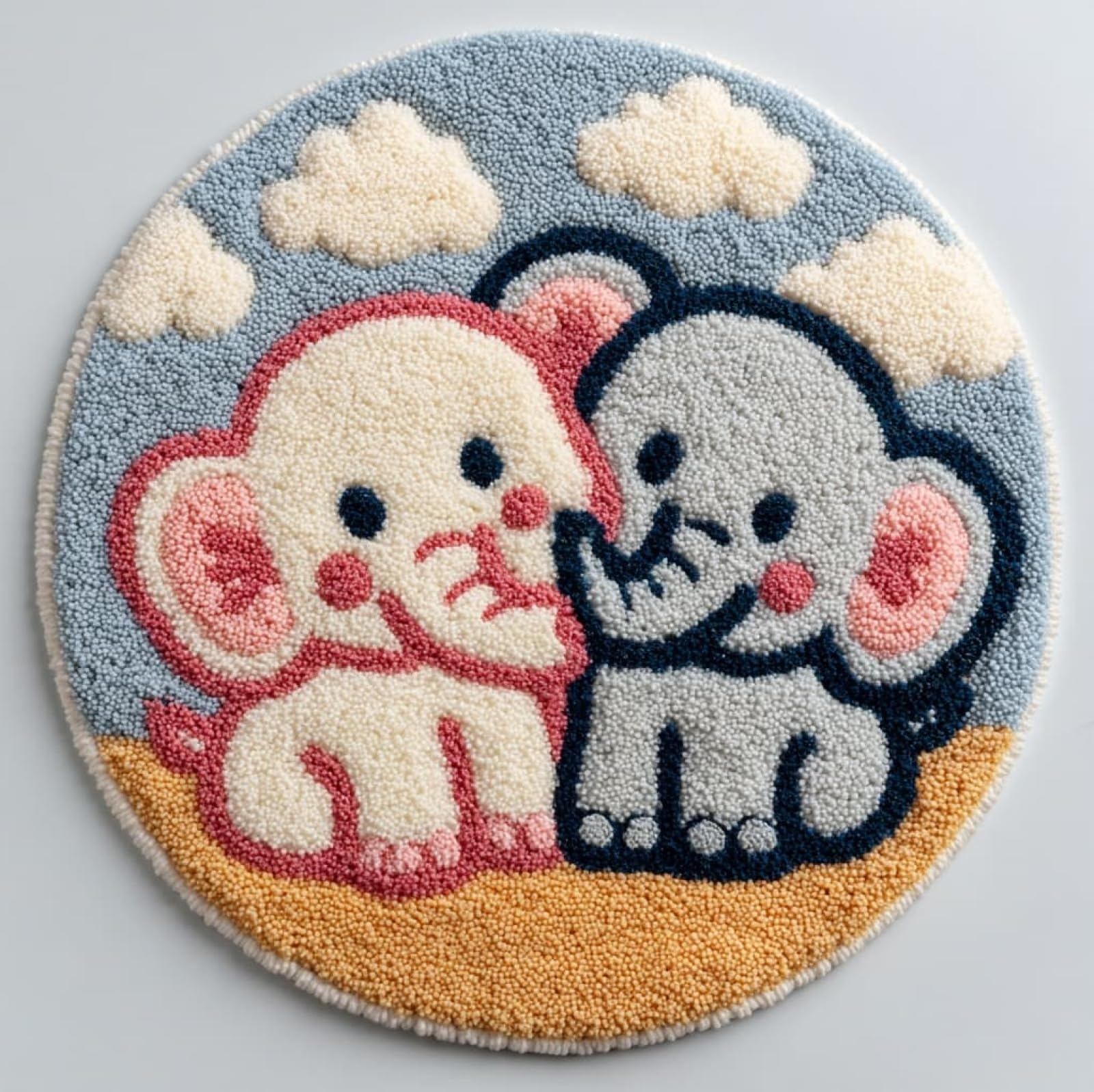 WallustrioaW DIY Tapestry Carpet Rug Making for Adults,Two Cute Cartoon Elephants,Crochet Kit for Beginners,Carpet Making Set with Printed Canvas,Gift,50x50cm