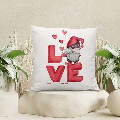 Miniatura 4 de Cojín de cojín de gnomo de amor para el día de San Valentín diseño de gnomo y gnomo diseño de rayas rosadas corazones rojos divertido y de lino para