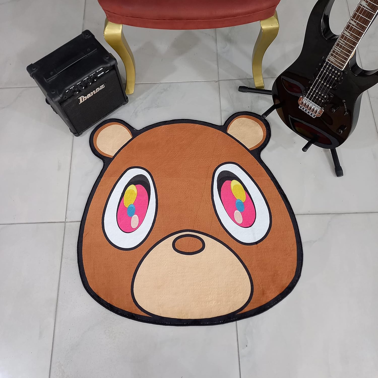 Graduation Bear Rug LGBTQ Decorations Bear Head Shaped Carpet Hip Hop Lover Gift Mat Popular Music Room Decor Very Soft Thick Rug (Ultra Soft Quality, 2x2 ft.)