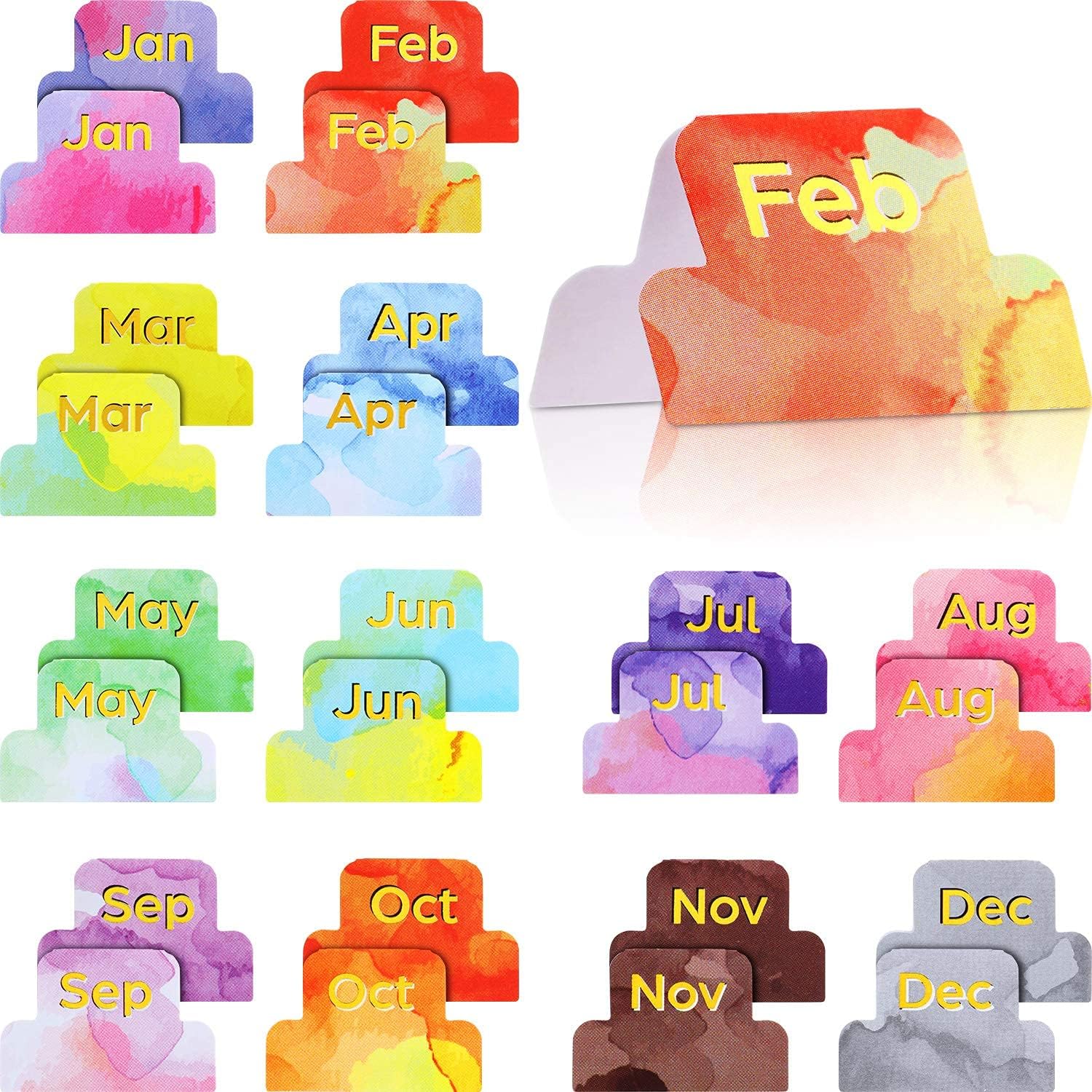 Outus 24 Pcs Monthly Tabs for Planners, Colorful Adhesive Planner Stickers