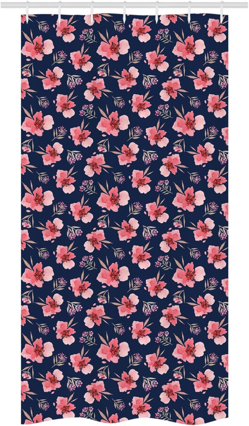 Ambesonne Peony Stall Shower Curtain, Coming of The Spring Arrangement of Flowers on Pastel Blue Background, Decorative Fabric Set with Hooks for Bathroom, 36" W x 72" L, Pale Blue Green Pink