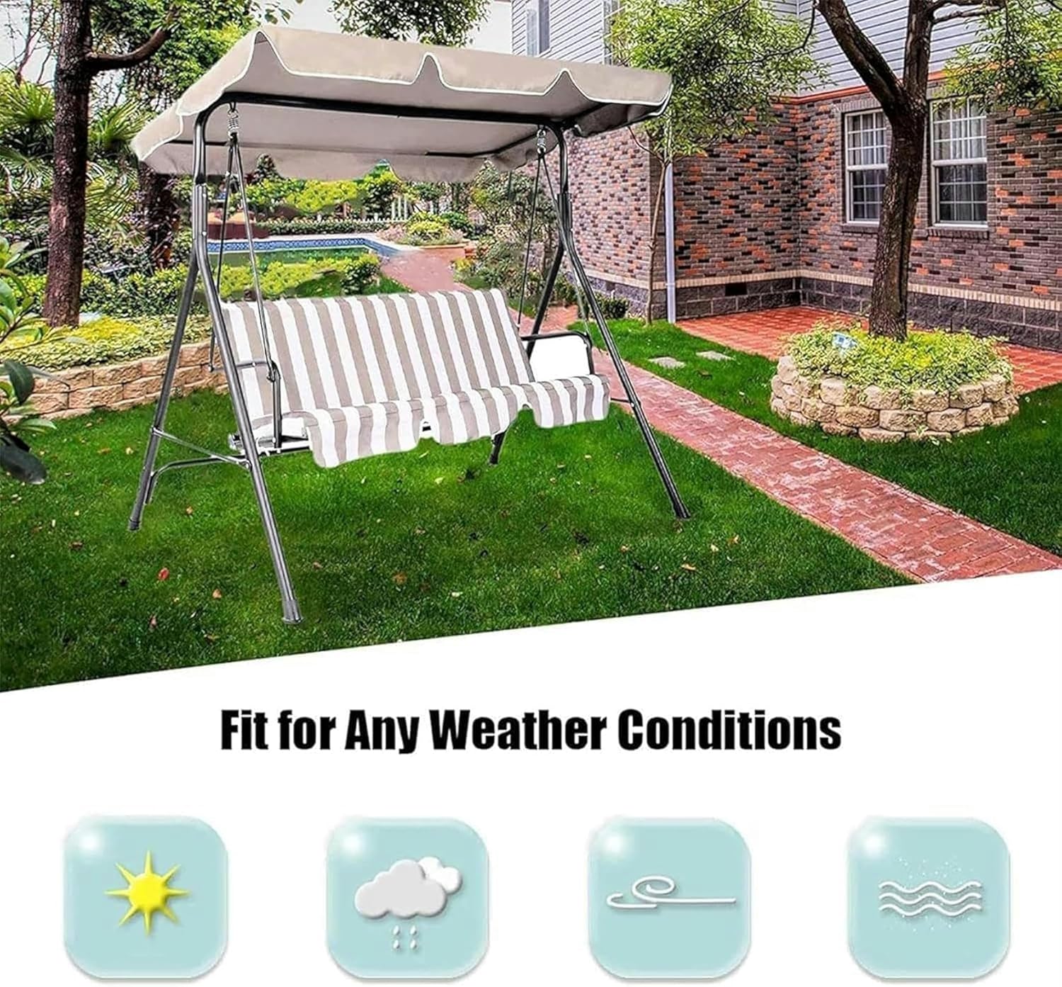 Patio Swing Canopy Waterproof Top Cover Set Canopy for Swing Seat 210D Waterproof Sun Shade Garden Swing Chair Canopy Top Cover for Outdoor., 195*125*15cm, Red