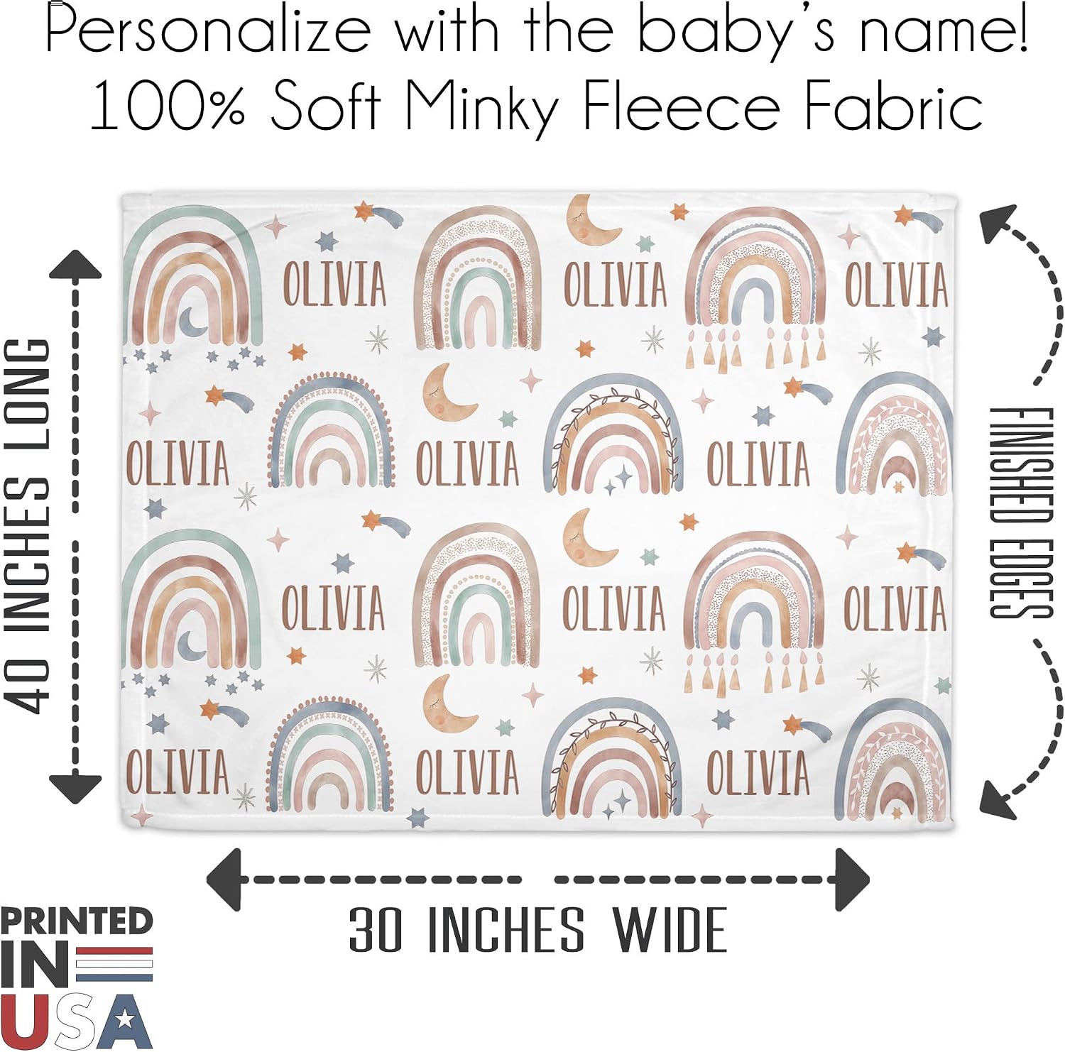 Girls Love A Monogram - Personalzied Custom Boho Rainbow Floral Baby Blankets for Girls with Name Shower Gift (Boho Rainbow, 30 X 40 Baby)