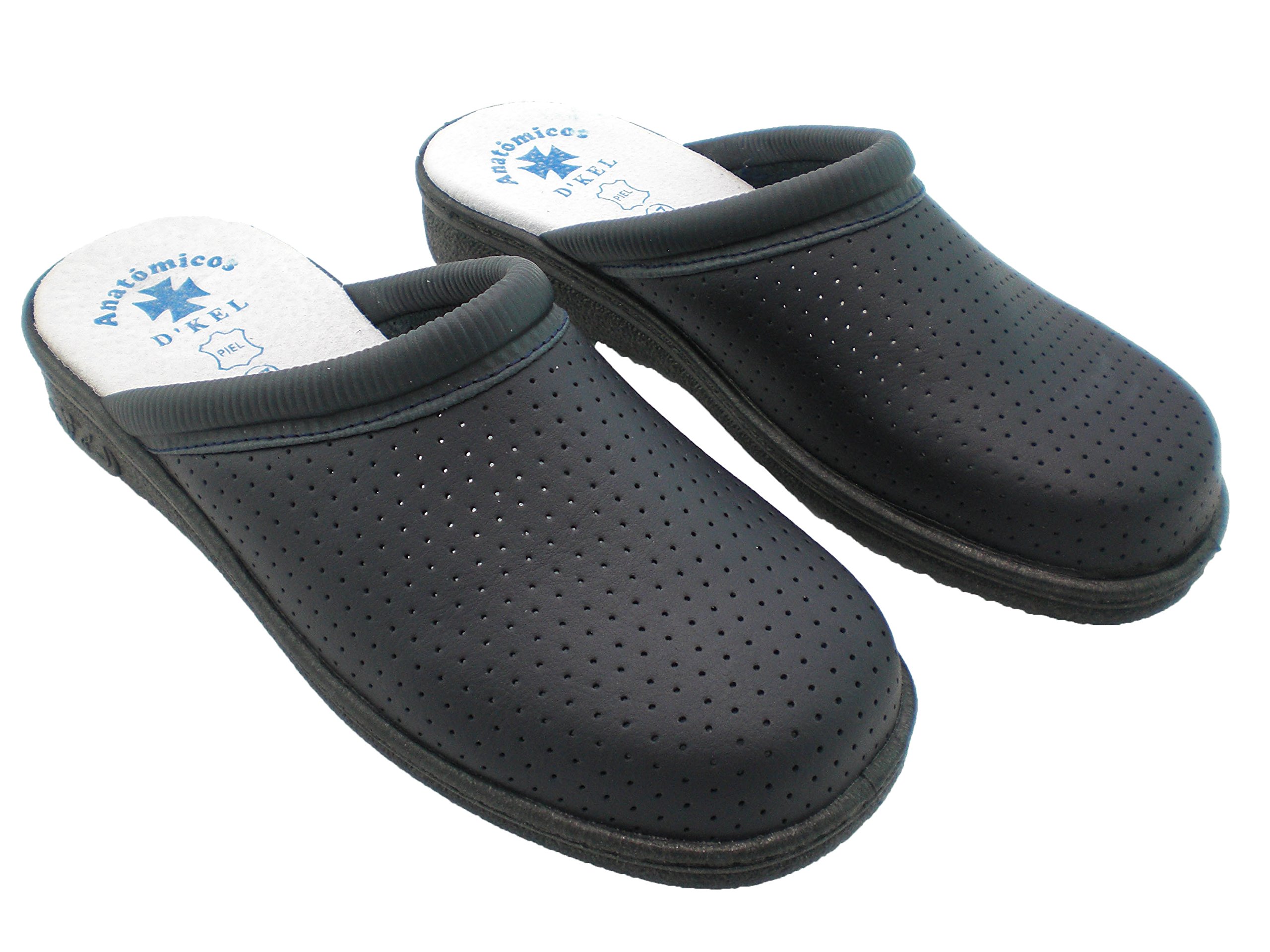 Zuecos Sanitarios Anatomicos en Piel, Mod.1300. Calzado Made in Spain, Garantia de Calidad. (43, Azul Marino)