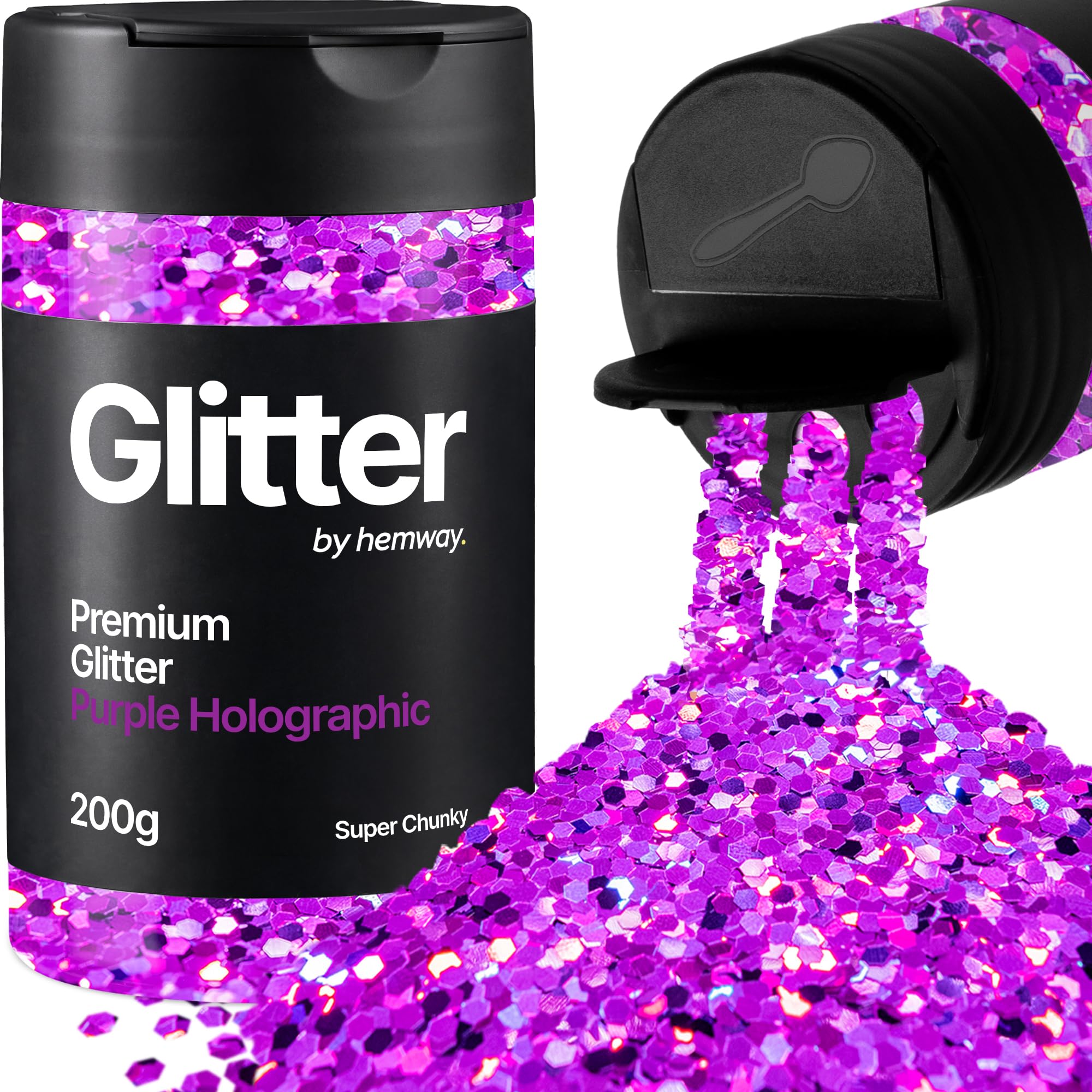 Hemway Purple Holographic Glitter Shaker, 200g Super Chunky Glitter for Crafts Metallic Flake Sequins for Resin & Epoxy Crafts for Decorating, Halloween, Christmas, Nail, Face, Art