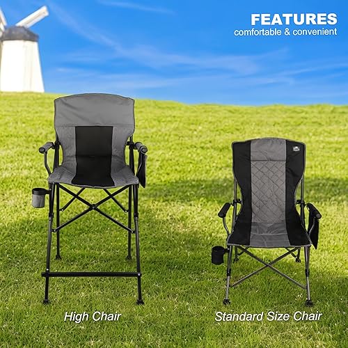 Miniatura 3 de LANMONTAIN - Silla de director extra alta, plegable con soporte para tazas, bolsillo lateral de malla, cómodas sillas de campamento de altura de