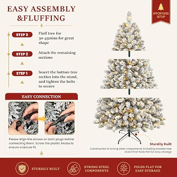 SHareconn 7ft Pre Lit Christmas Tree Snow Flocked with 13 Modes & 932 Tips