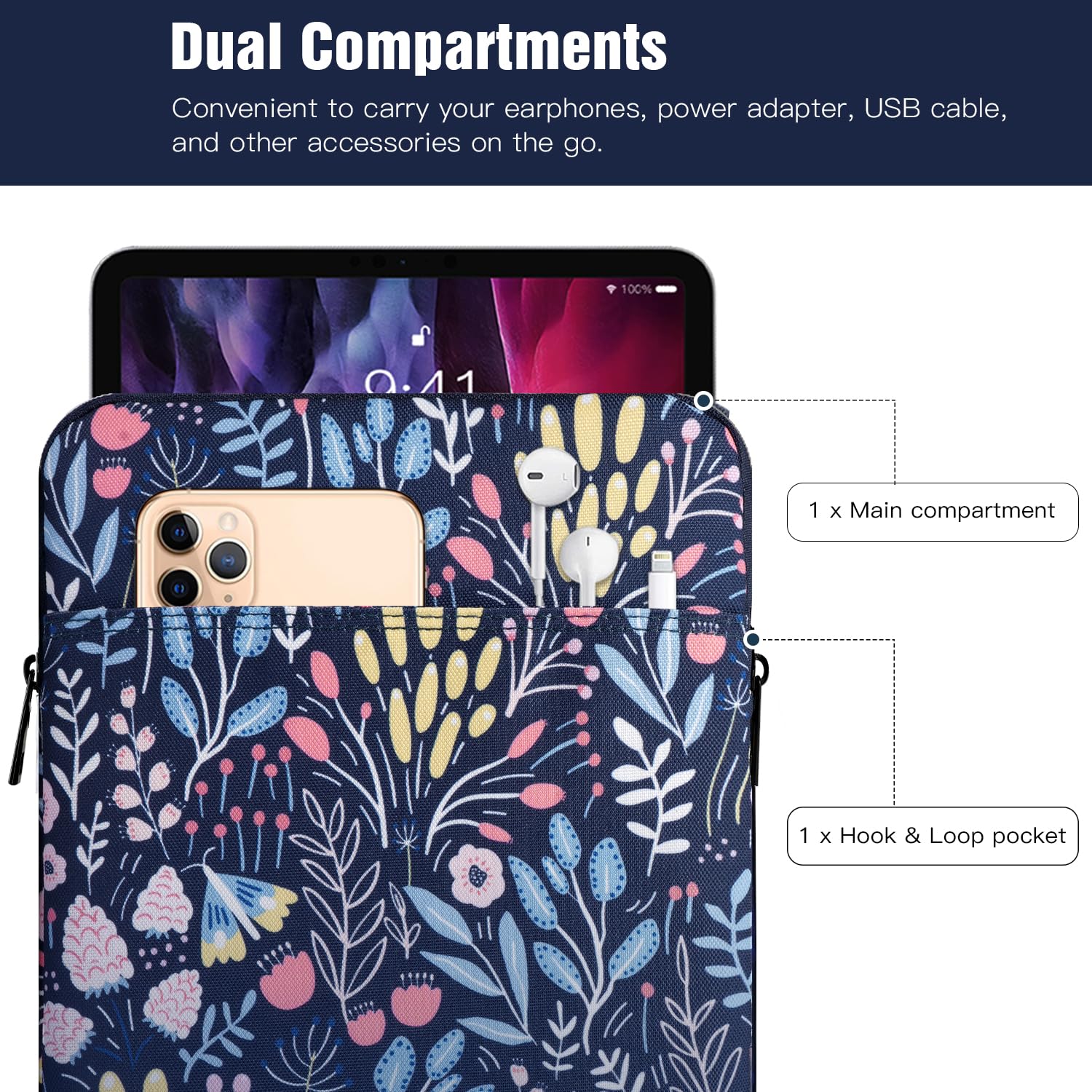 Borsa Per Tablet 9-11 Pollici TiMOVO - Per IPad, Galaxy Tab, Impermeabile, Con Tracolla Regolabile, Design A Fiori