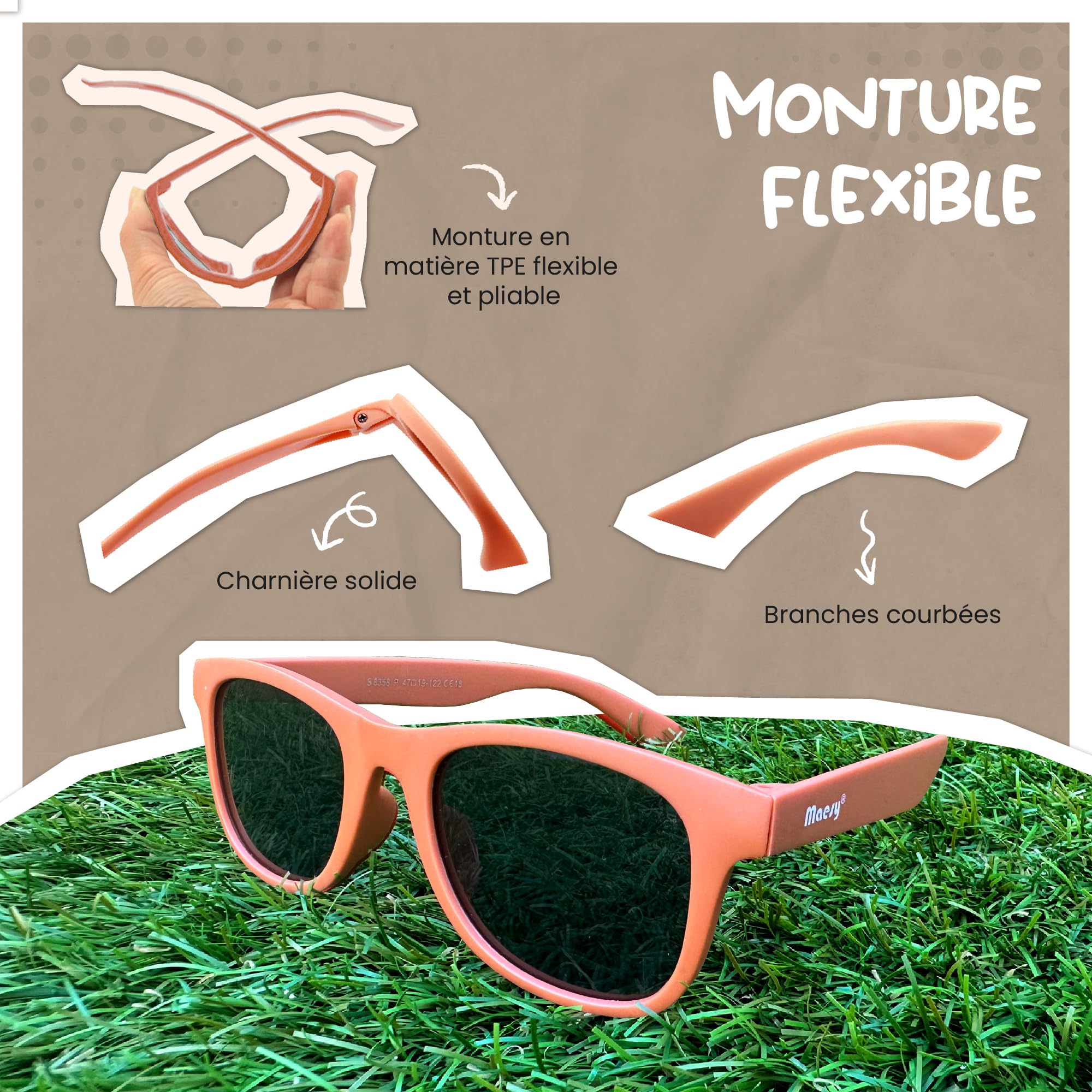 Lunettes de Soleil Enfants - 3-6 Ans - Protection UV400 Polarised - Cadre Flexible et Pliable - Lunettes de Soleil Sûres et Confortables pour Tout-Petits et Enfants d'Âge Préscolaire - Lino