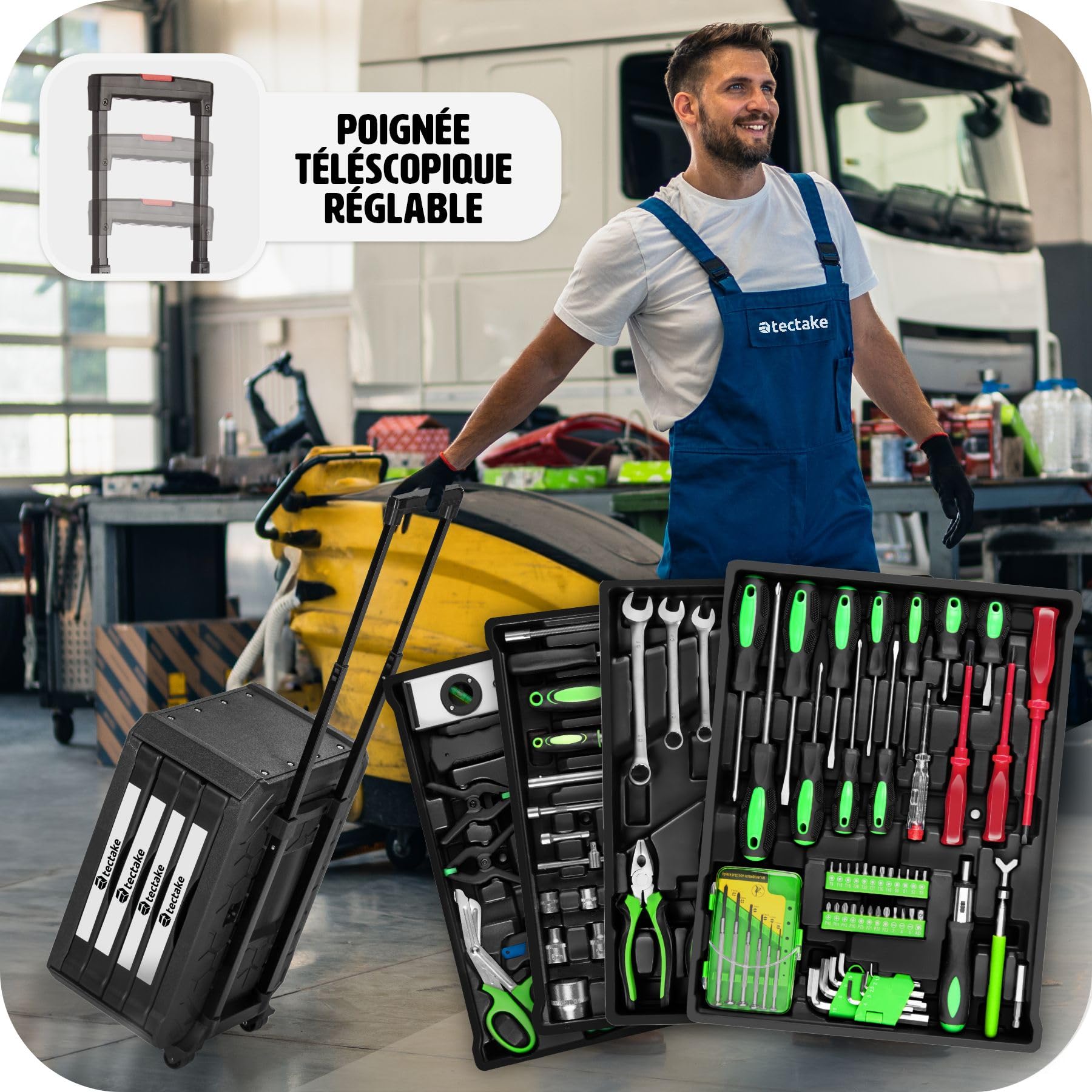 tectake® Caisse à outils sur roulettes Boîte à outils 899 Pièces 4 Compartiments, Rangement atelier Outillage à main Bricolage Embout visseuse Kit tournevis Rangement visserie