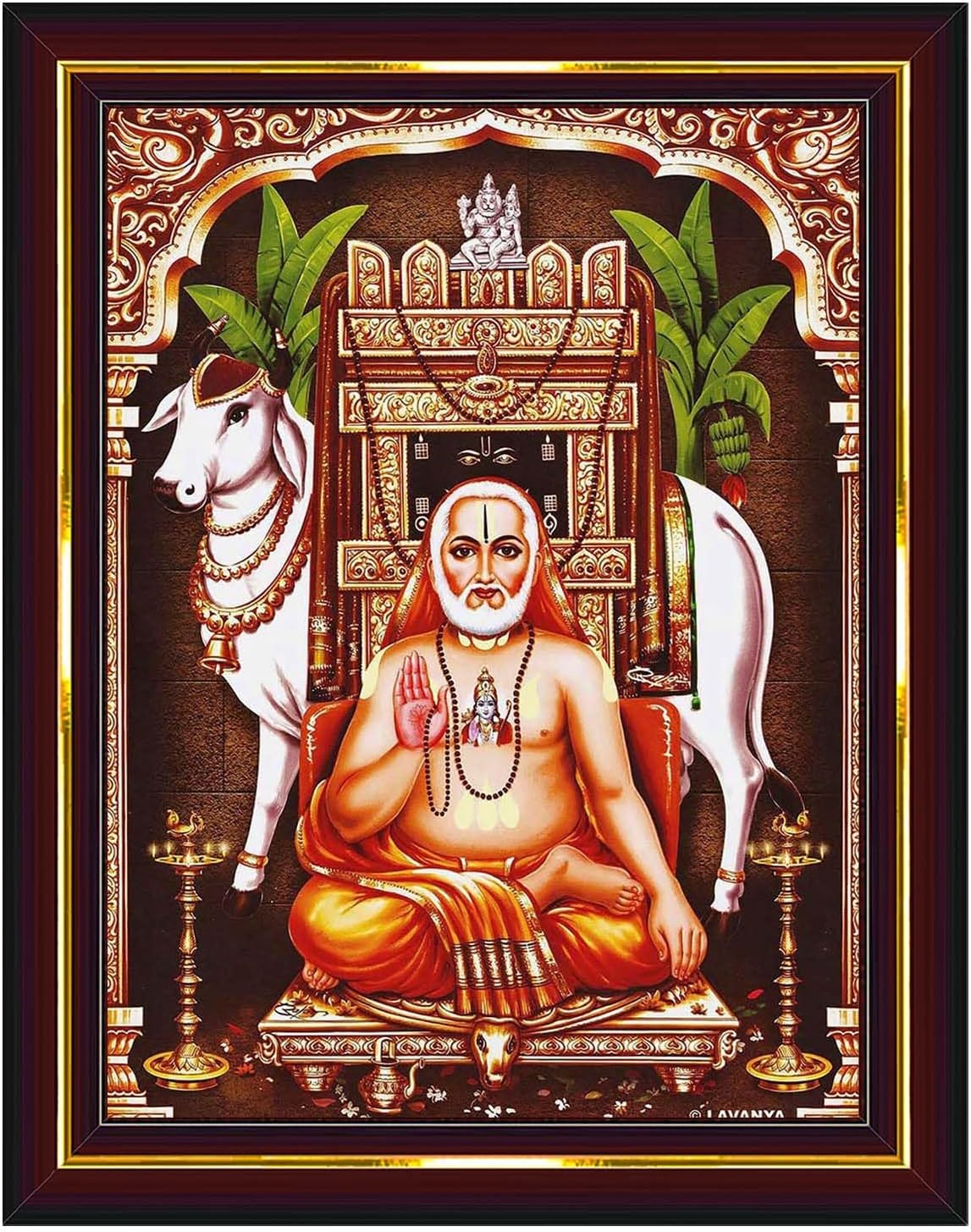 Raghavendra Swamy Lord Mantralaya Ragavendra Wall Painting Framed Home Decor (Wood,Acrylic,Brown,Small Size,6x8 Inch) B803S