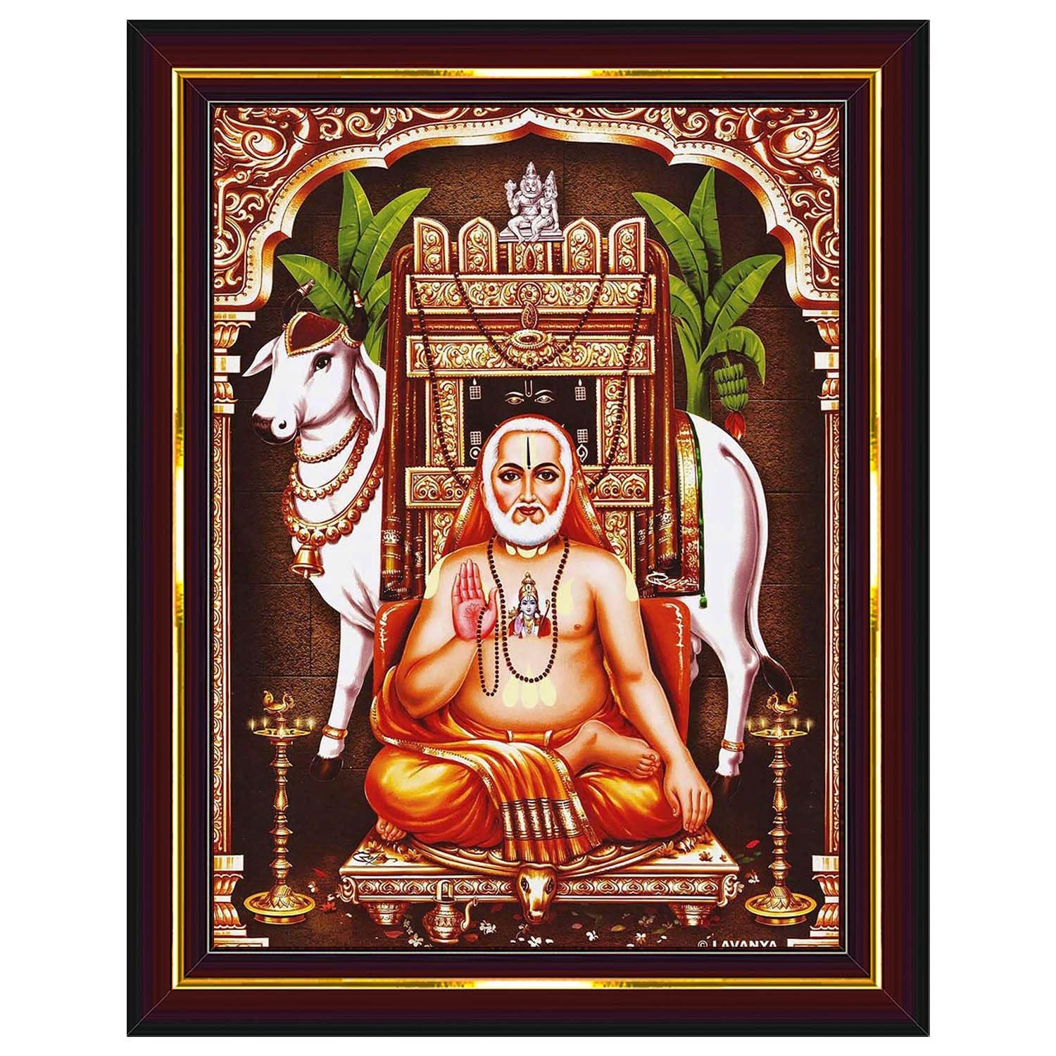 Raghavendra Swamy Lord Mantralaya Ragavendra Wall Painting Framed Home Decor (Wood,Matte,Brown,Small Size,6 x 8 Inch) B803S-image-24