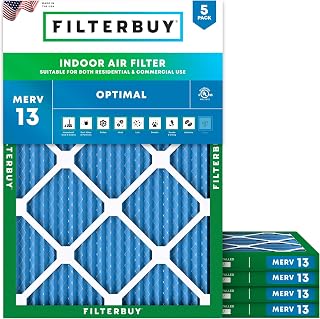 Filterbuy 20x27x1 Air Filter MERV 13 Smoke & Allergy Defense (5-Pack) | Electrostatic Pleated HVAC AC Furnace Filters Replacement, Made in USA (Actual Size: 20.00 x 27.00 x 0.75)