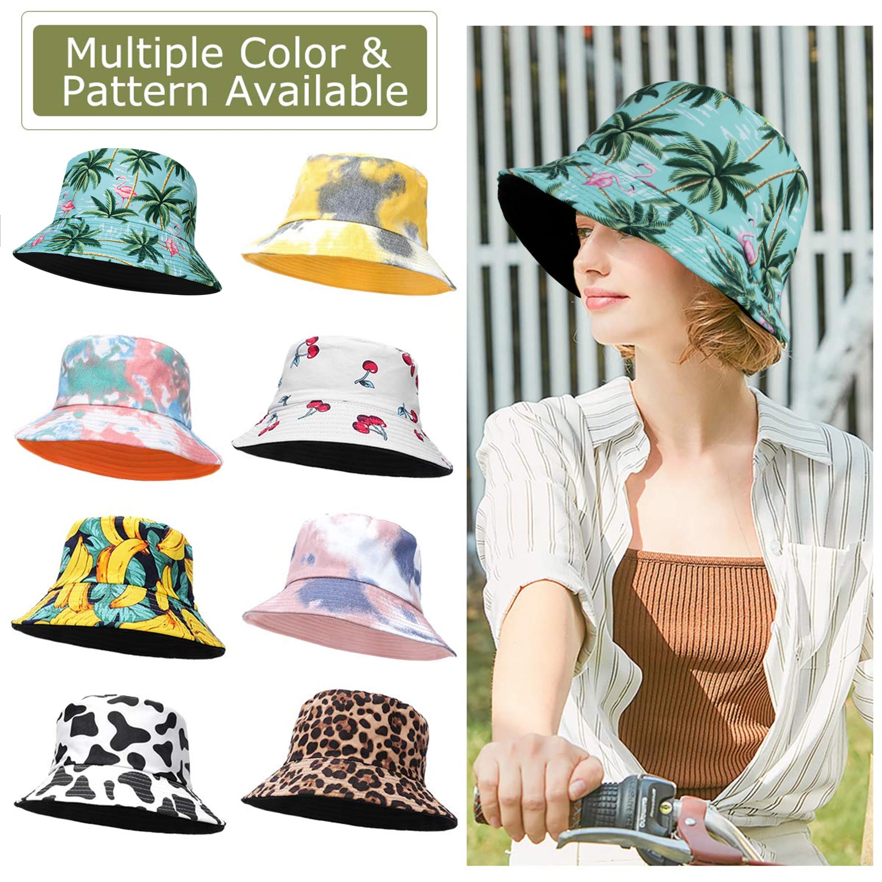Feng Shui， Sombreros de Pescador para Mujer - Sombreros de Sol de Playa de Verano de algodón Reversible Sombrero de Pescador Plegable para Viajes Playa Senderismo Reino Unido