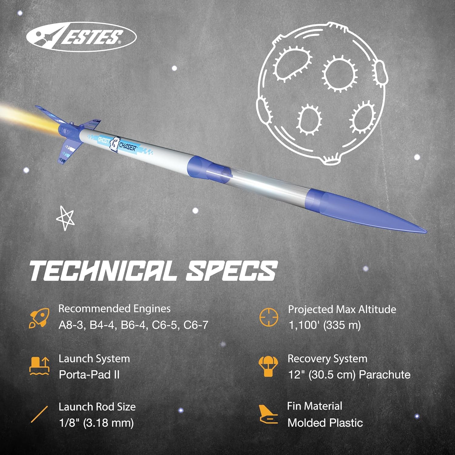 Estes 7300 Ghost Chaser Rocket-Building Kit, Beginner Flying-Rocket Model Kits for Ages 10+, Snap-Together Design
