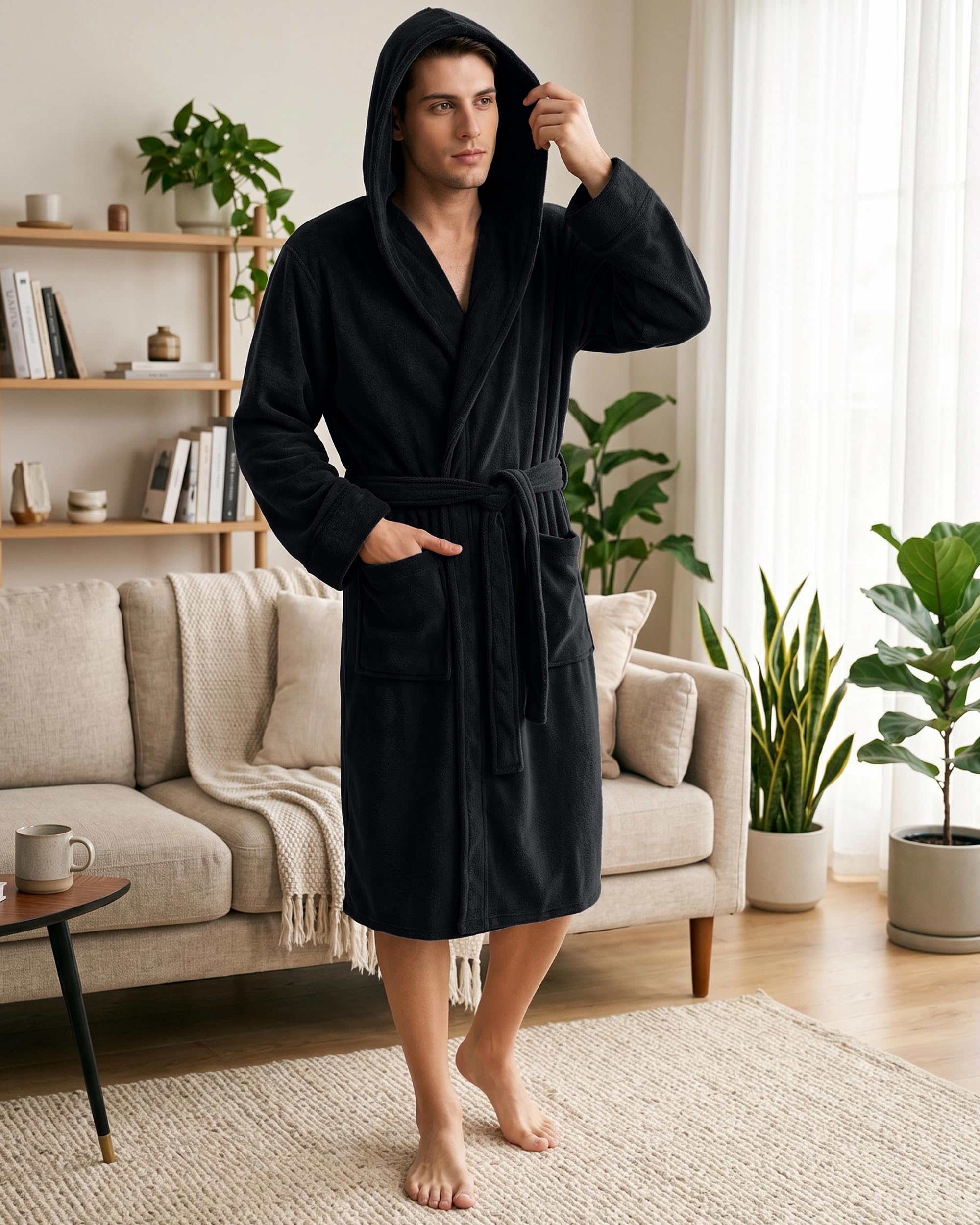 NY Threads Bata para hombre con capucha, ropa de dormir suave y acogedora