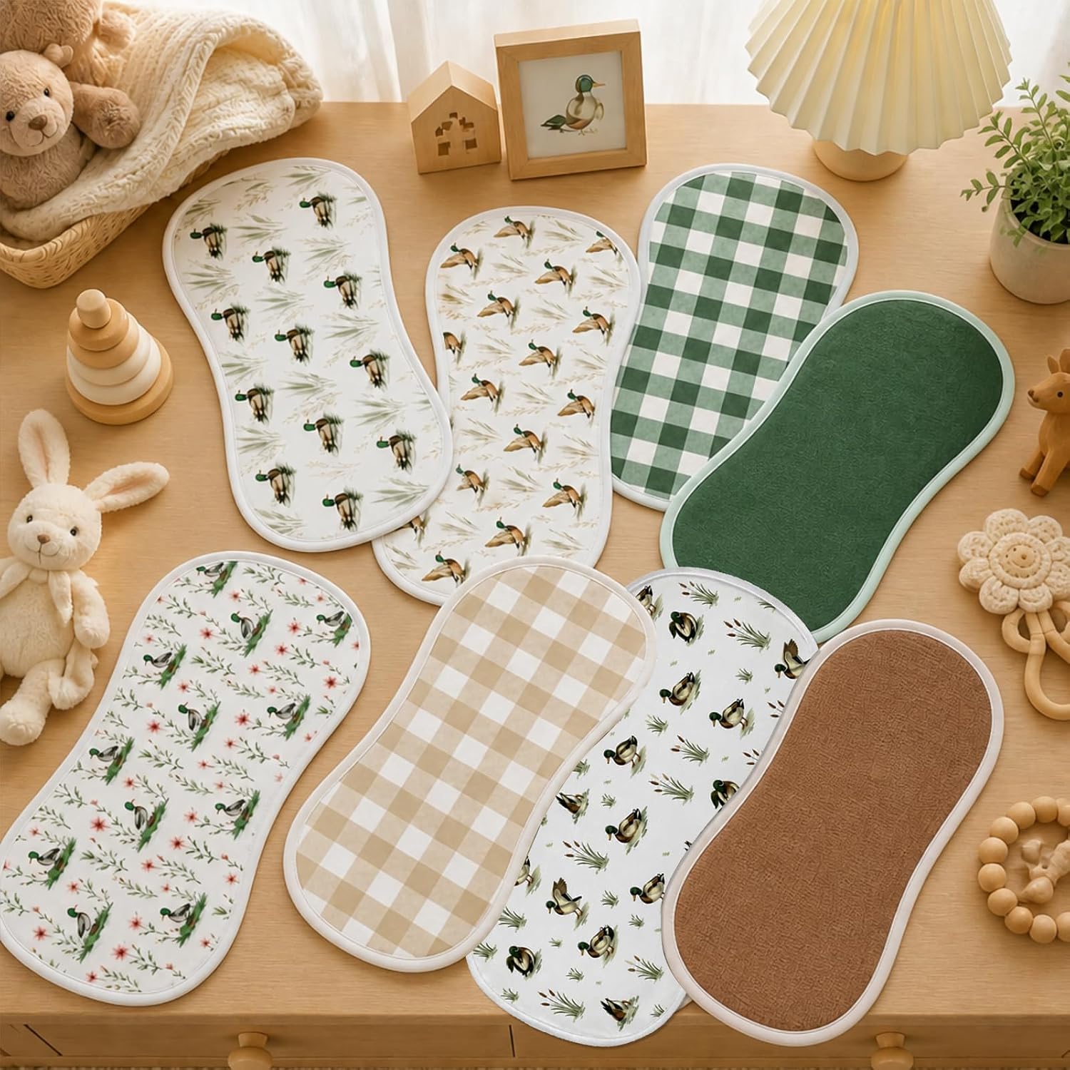 8 Pack Mallard Duck Baby Burp Cloths