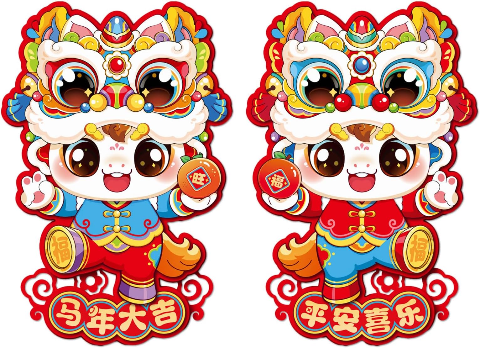1 Pair Chinese New Year Door Sticker 2026 of Horse,Chinese New Year Decorations Window Clings with Cartoon Wall Decals,3D Cartoon Horse for Spring Festival Home Oranment