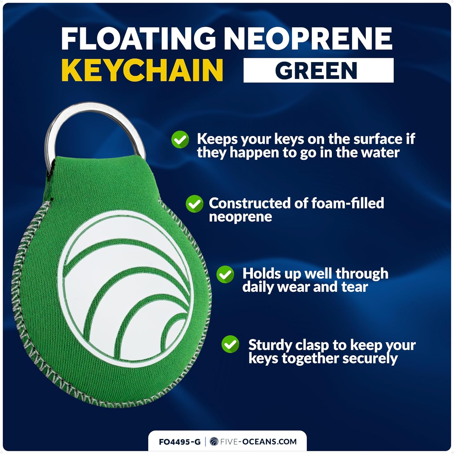 Five Oceans Floating Neoprene Keychain, Multiple Colors