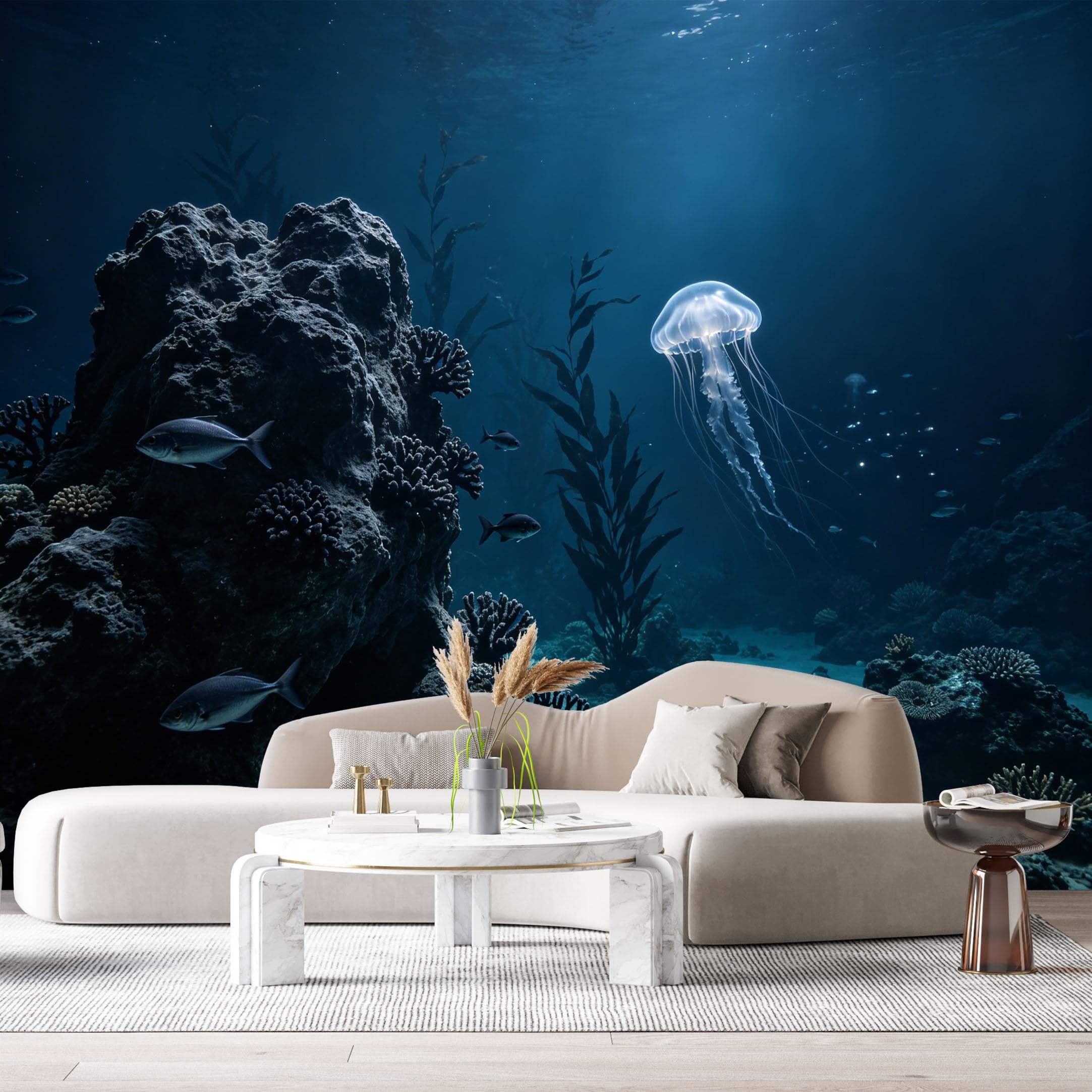 Custom Size Wall Murals Ocean Marine Jellyfish Underwater Coral Reef 3D SelfAdhesiveWall Fabric Removable Wallpaper Wall Decor for Living Room Bedroom Bathroom