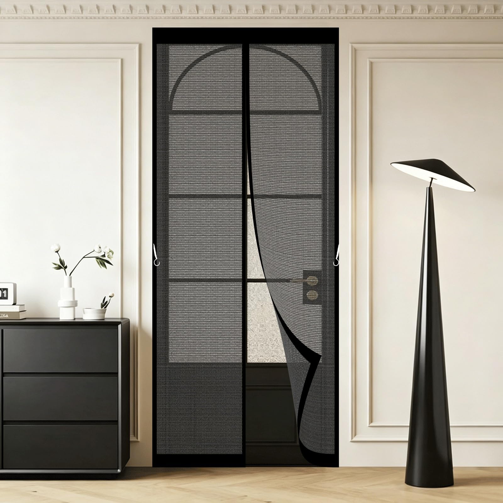 Fly Screen for Doors 210 x 260 cm with Stay Open Buckles Magnetic Top-to-Bottom Seal Snaps Shuts Magnetic Fly Screens for Home, Living Room, Bedroom, Workshop, Black