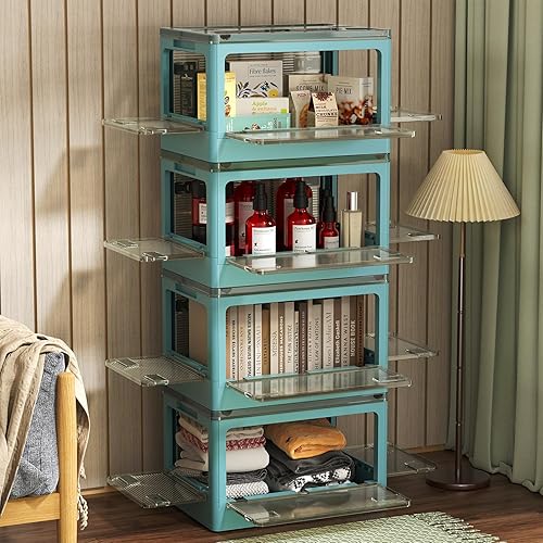 October Elf Contenedores de almacenamiento apilables con tapas, caja plegable de plástico, contenedores de almacenamiento de plástico plegables con