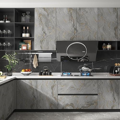 Miniatura 4 de Papel de contacto para encimera de mármol gris dorado, impermeable, mate, para cocina, baño, autoadhesivo, extraíble, mármol, para paredes,