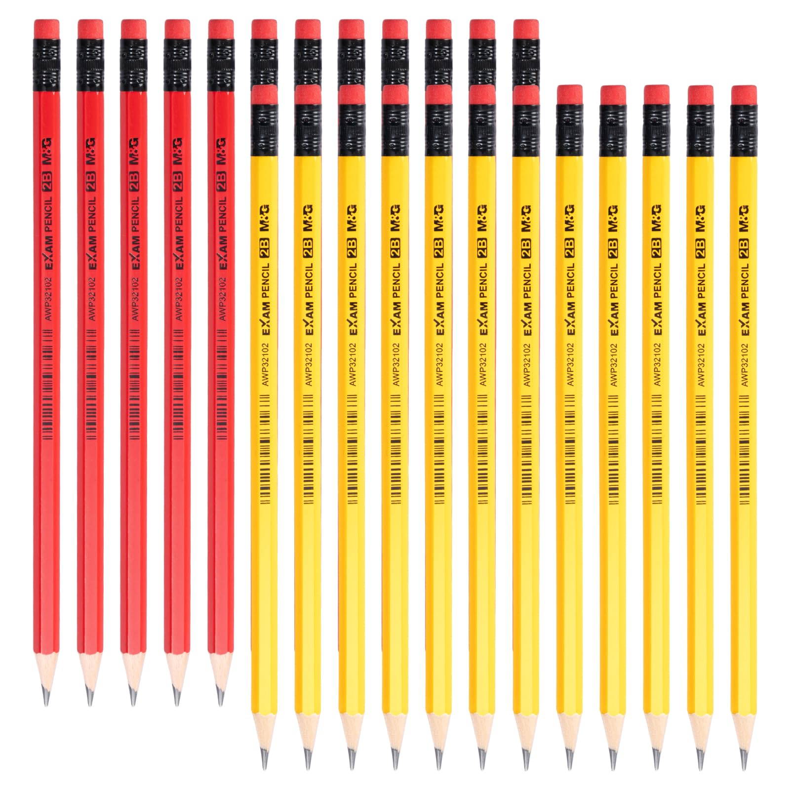 M&G Wood-Cased 2B Pencils, Pre-Sharpened Pencils with Top Erasers, Bulk Pencils for School Teacher Supplies, Writing, Drawing and Sketching, Yellow, Red, 24 Count