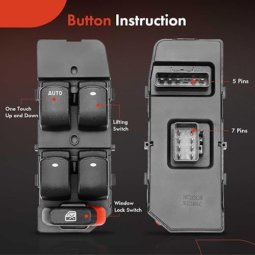 Miniatura 4 de A-Premium Master - Interruptor eléctrico de ventana compatible con Pontiac G6 2005 2006 2007 2008 2009, lado delantero izquierdo del conductor,