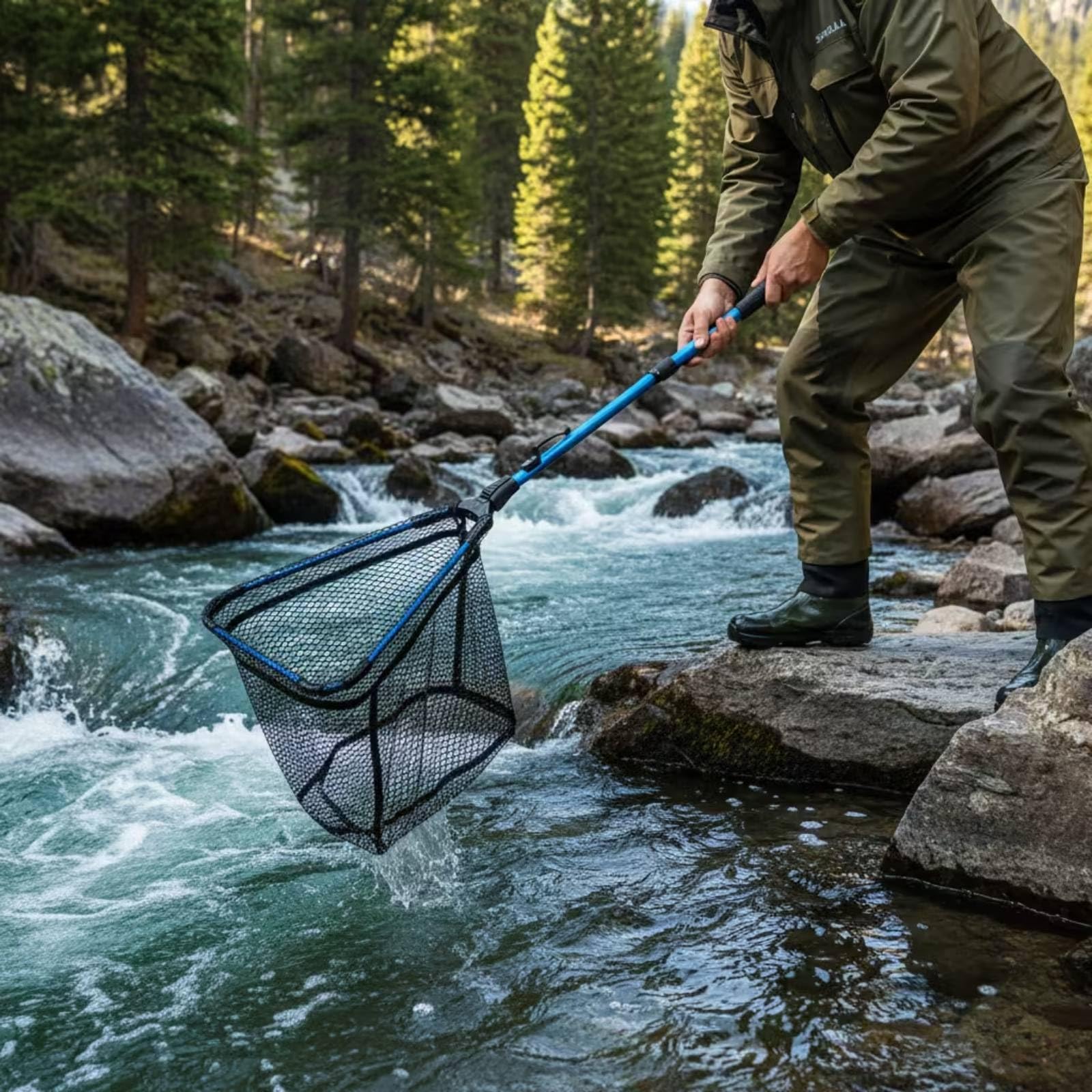 Rete da Pesca Set Rete da Sbarco Guadino Triangolare Pieghevole con Manico Telescopico in Lega di Alluminio E Pinze con Impugnatura Antiscivolo con