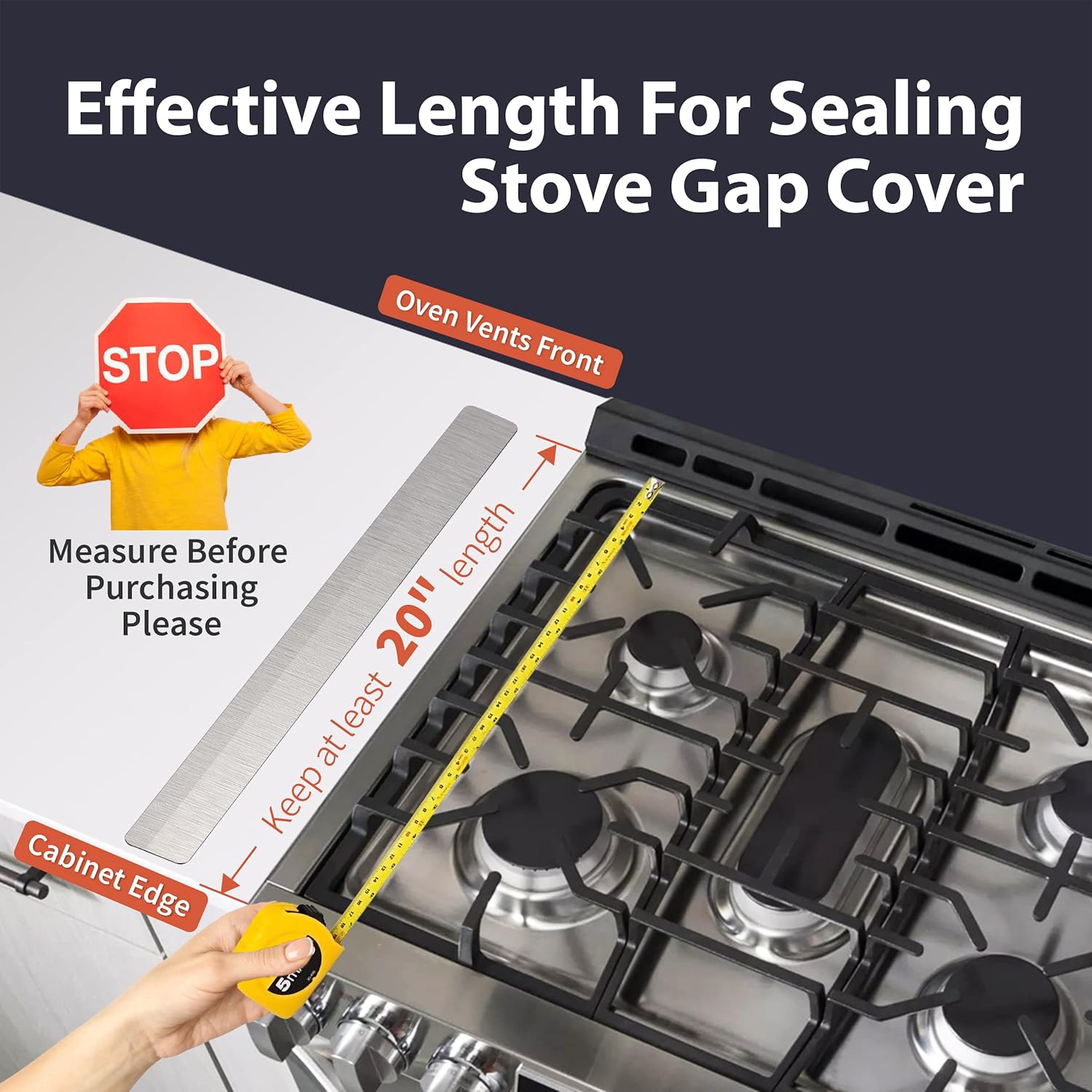 IIIOIIIA Kitchen Stove Counter Gap Cover (2 Pack) Stainless Gap Covers Between Stove and Counter with Wide & Long, Effectively Protect Stove Gap Filler Sealing Spills in Kitchen (20 Inch, Silver) : Appliances