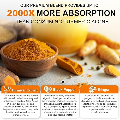 Miniatura 4 de Suplemento de cúrcuma, curcumina de cúrcuma con extracto de pimienta negra de 3000 mg, suplemento de curcumina de cúrcuma que aumenta la inmunidad,