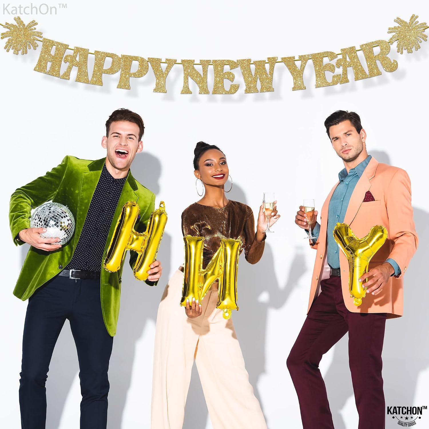 KatchOn, Glitter Gold Happy New Year Banner - 10 Feet, Bye 2026 Hello 2026 Banner | Happy New Years Decorations, Happy New Year 2026 Sign | New Years Eve Party Supplies 2026 | Nye Decorations 2026