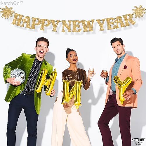 Miniatura 5 de KatchOn, Cartel de feliz año nuevo dorado con purpurina – 10 pies, Bye 2026 Hello 2026 Banner | Decoraciones de feliz año nuevo, letrero de feliz