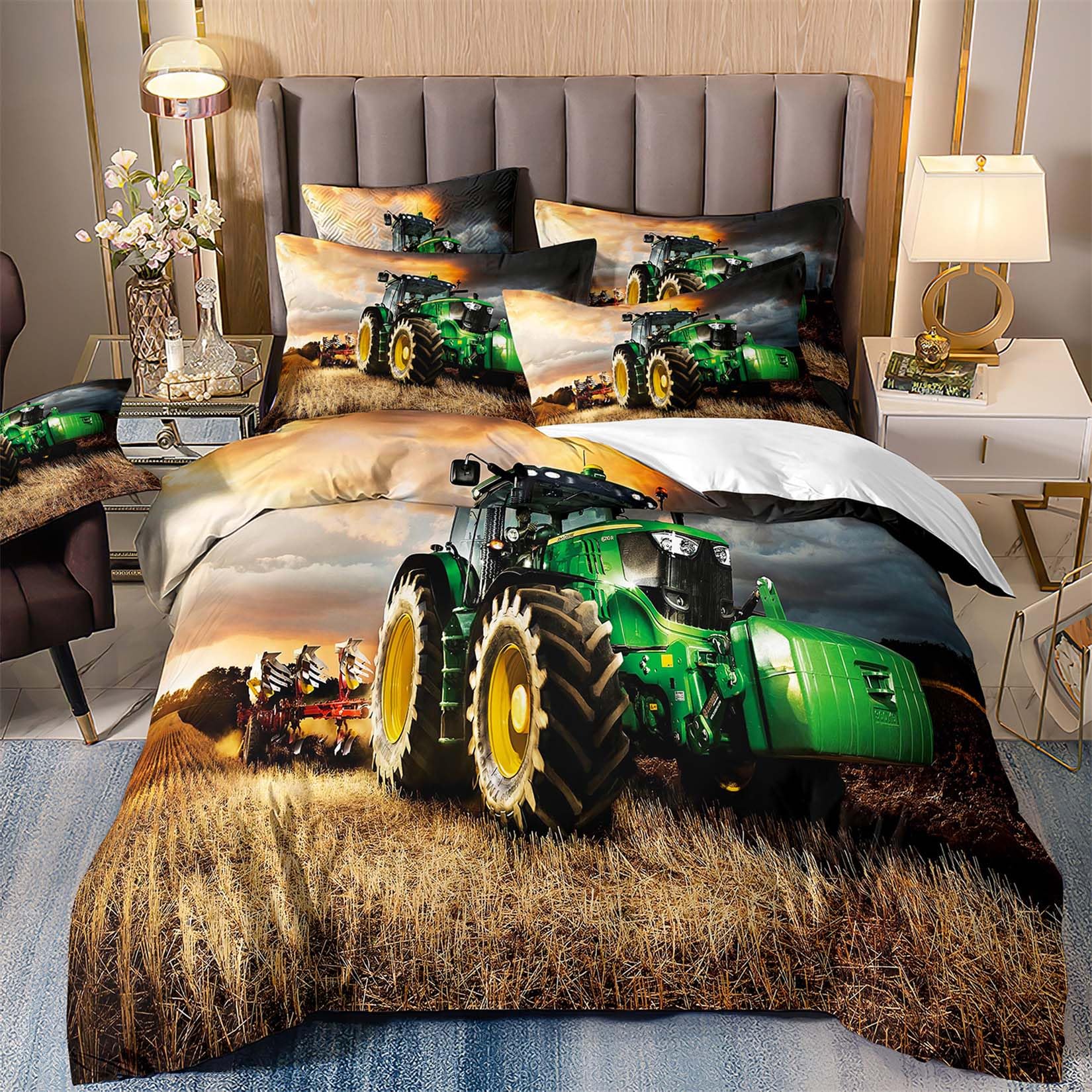 Housse de couette tracteur 140x200cm parure de lit enfant 1 personne douce et confortable