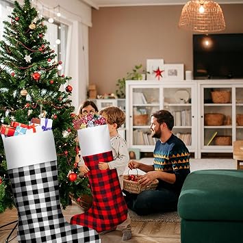Iceyyyy 2 Pcs Jumbo Plaid Christmas Stocking - 39 Inch Oversized Buffalo Plaid Christmas Stocking Giant Christmas Stocking for Kid Family Christmas Party Decorations