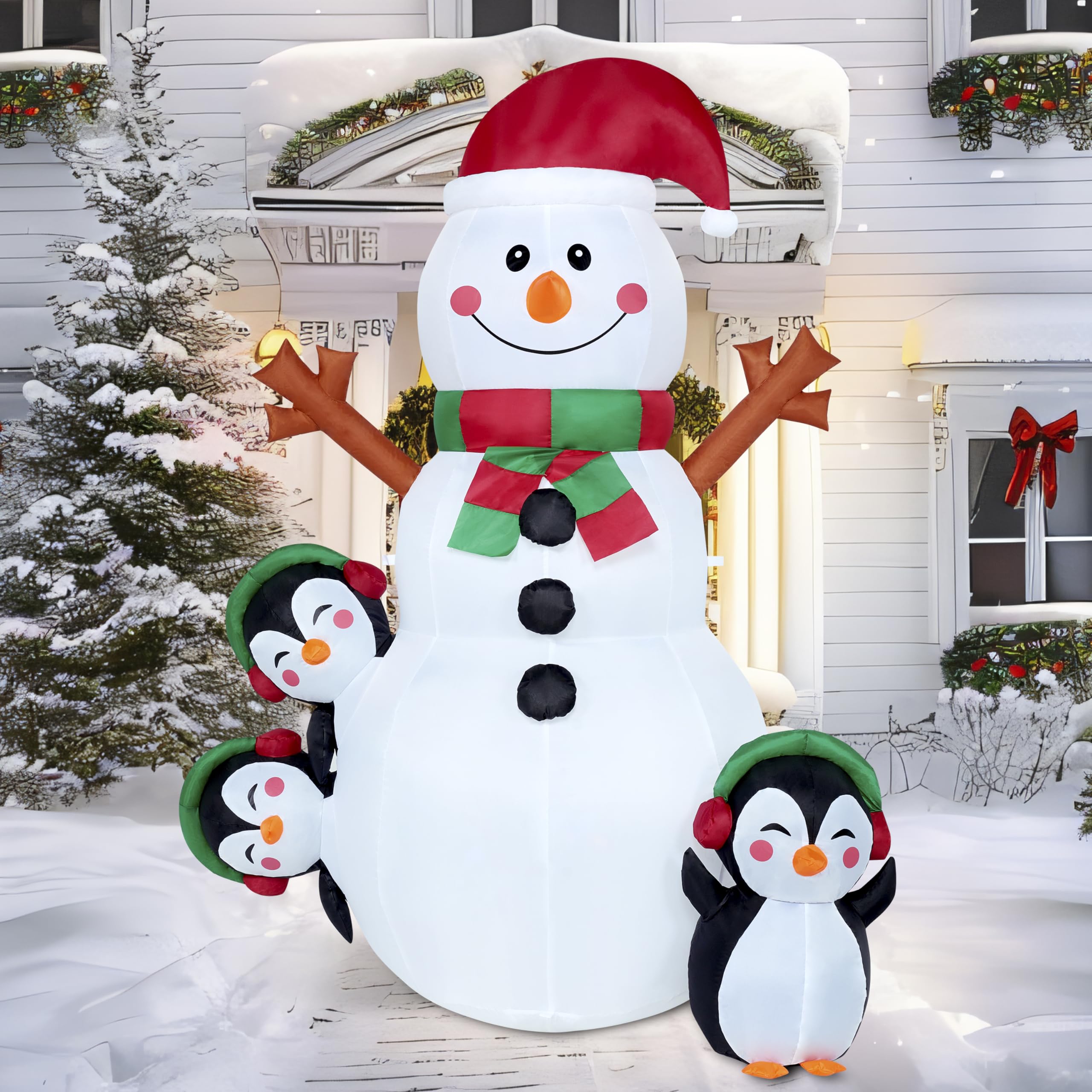 JOIEDOMI- Decoración Inflable para Exteriores con muñeco de Nieve navideño de 6 pies con Luces LED integradas, muñeco de Nieve Inflable con Forma de pingüino para Fiestas de Navidad
