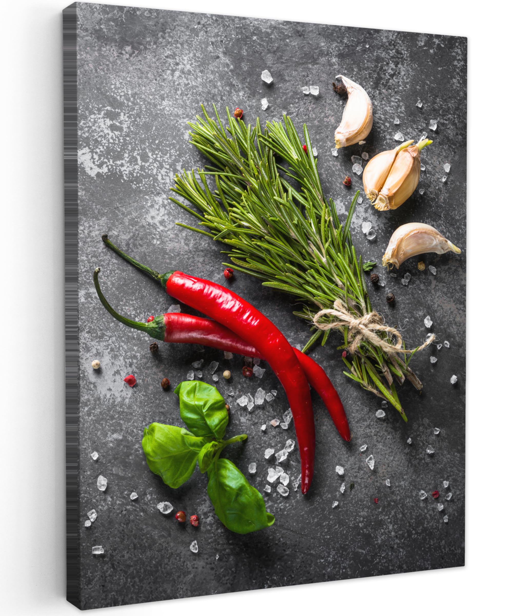 MuchoWow© Canvas Wall Art 20"x28" / 50x70 cm Decor Hanging Pictures for Living Room Canvus Artwork Deco Walls Pepper - Herbs - Spices - Concrete — image 1
