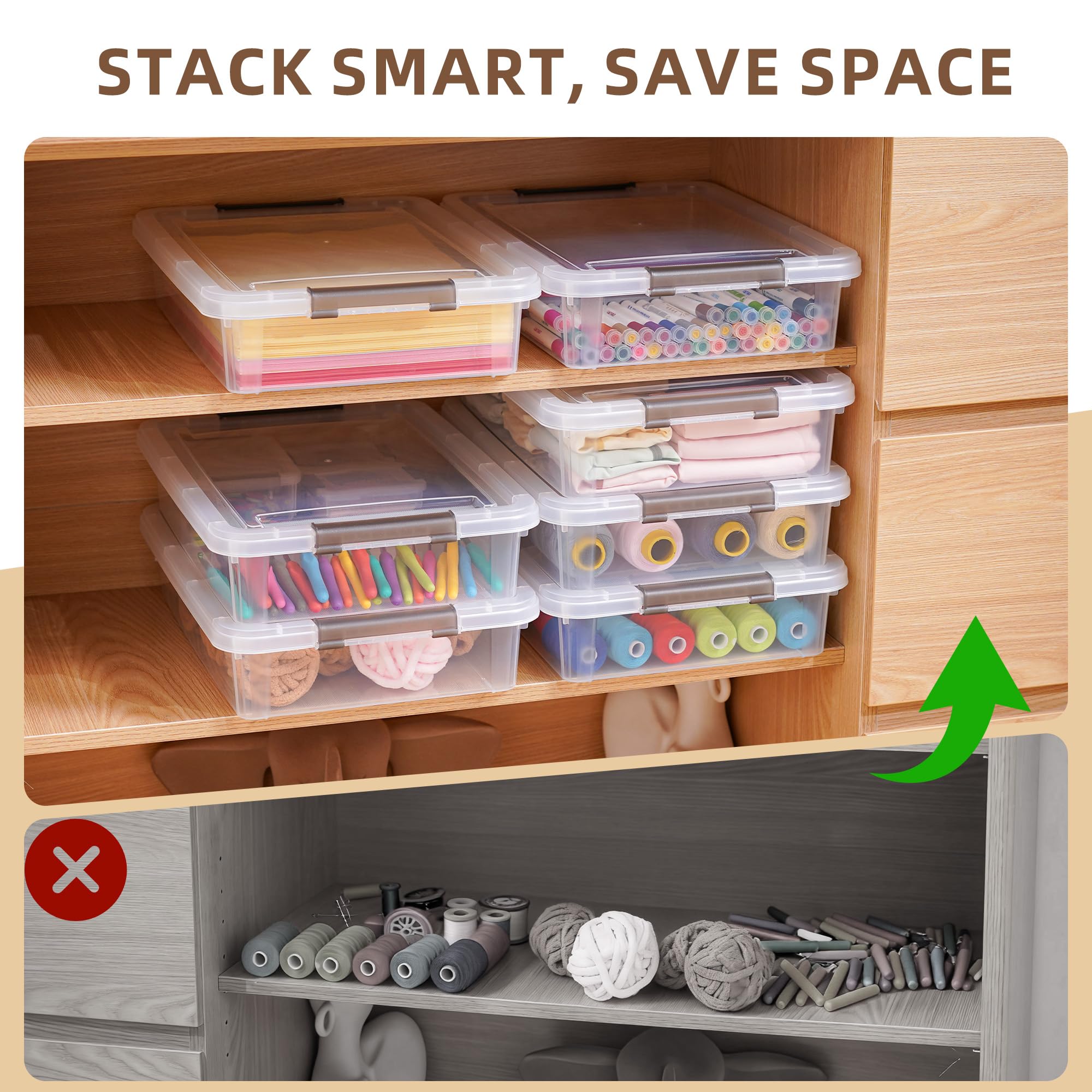 Citylife 3 PCS Plastic Storage Bins with Latching Lids Portable Project Case Clear File Box Stackable Storage Containers — view 6