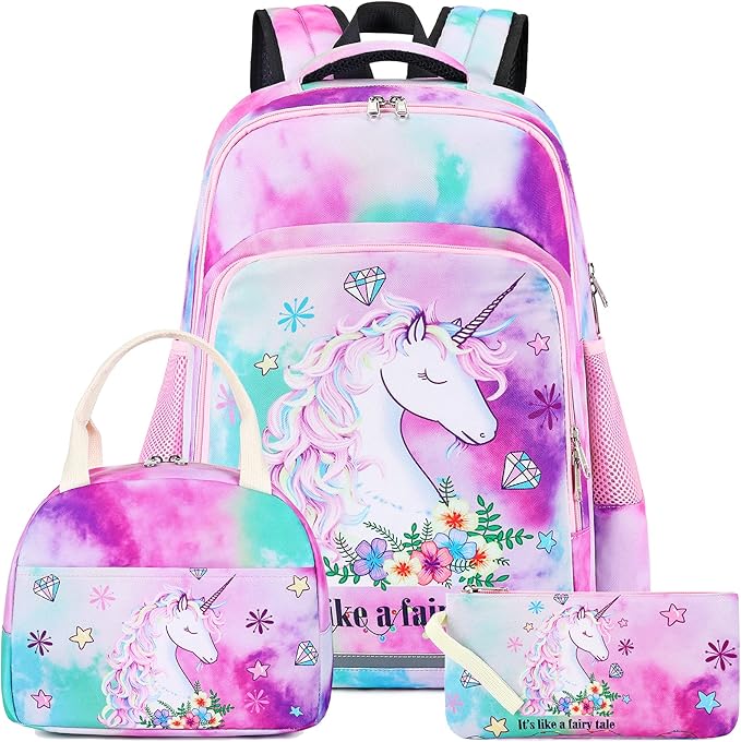 BTOOP Girls Backpack Kids Boys Elementary Bookbag Girly School Bag with Insulated Lunch Tote and Pencil Pouch