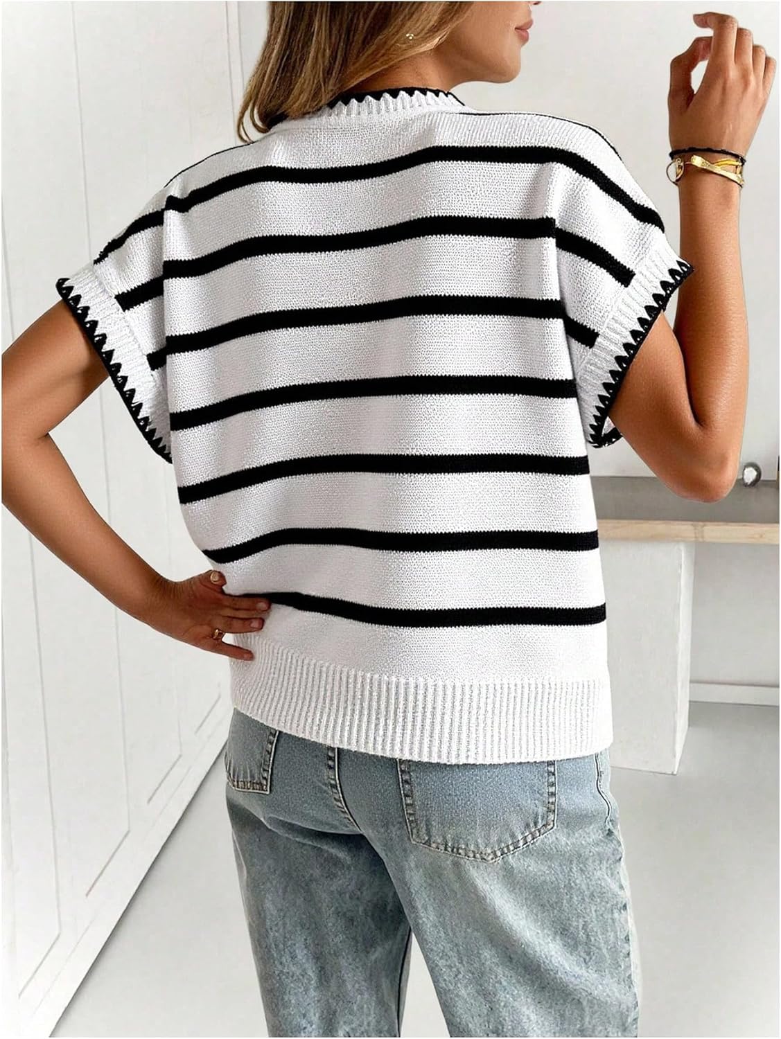 SOLY HUX Women's Short Sleeve Sweater 3D Floral Sweaters Pullover Tank Tops Knit Vest Trendy Fashion Clothing - Image 3